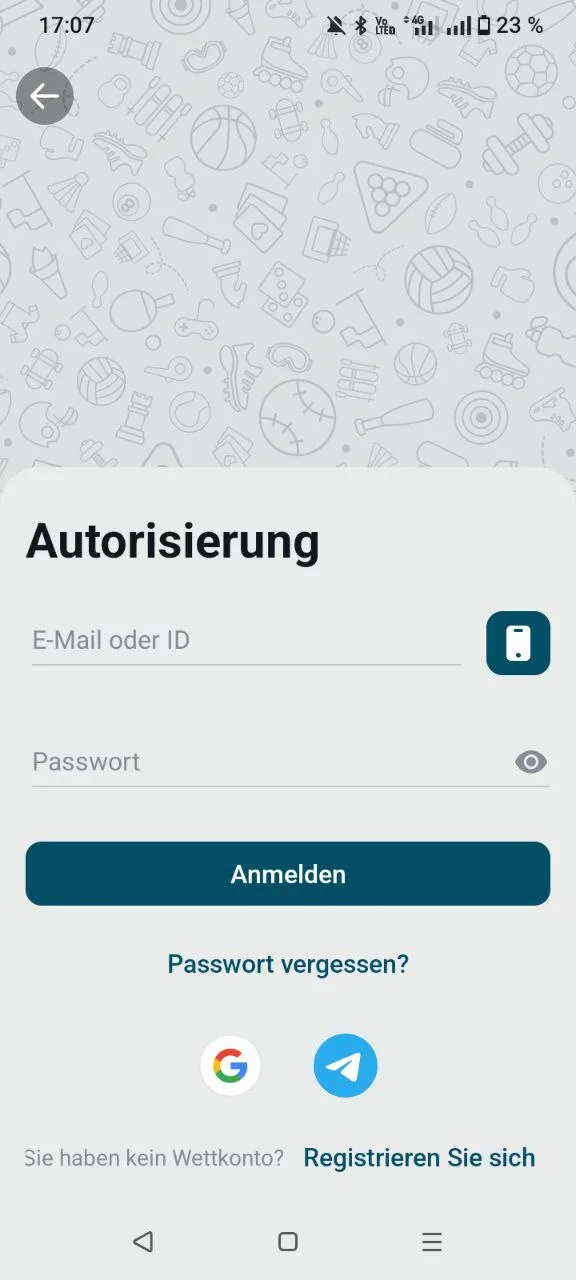 Coldbet App Login-Bildschirm mit E-Mail und Passwort-Feld