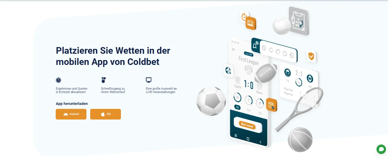 Coldbet App Download-Banner mit QR-Code und Links für Android und iOS