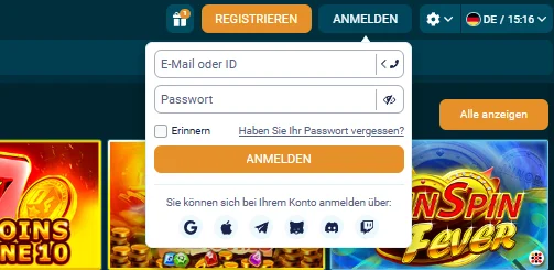 Coldbet Login-Dialog auf dem Desktop mit E-Mail und Passwort